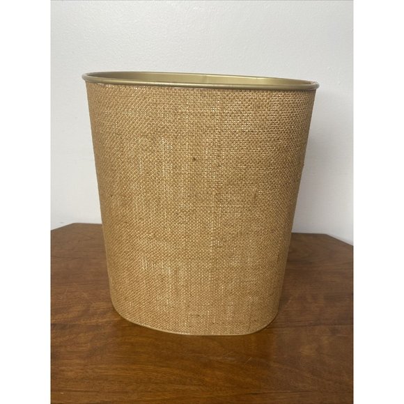 Vintage Decoware Trash Can Metal Burlap Made in USA Brown - Picture 1 of 7